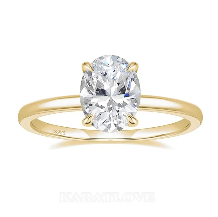 Ovalschnitt Diamantweiß 925er Sterlingsilber Solitär-Verlobungsring