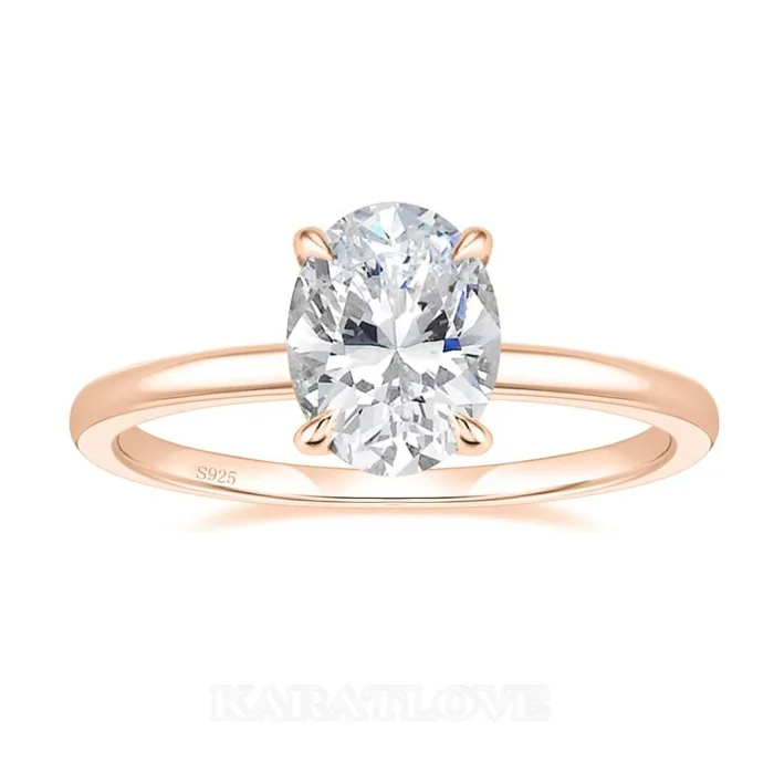 Ovalschnitt Diamantweiß 925er Sterlingsilber Solitär-Verlobungsring