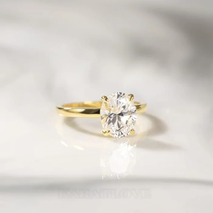 Ovalschnitt Diamantweiß 925er Sterlingsilber Solitär-Verlobungsring
