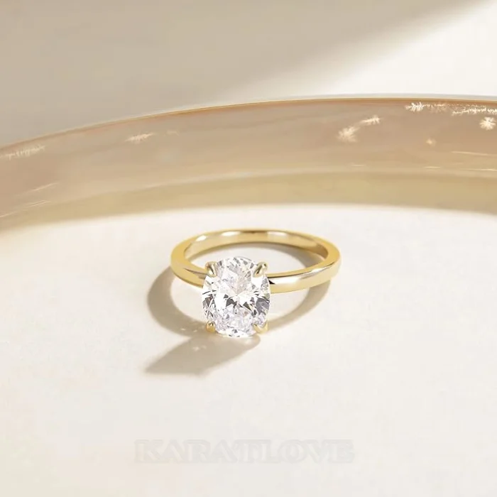 Ovalschnitt Diamantweiß 925er Sterlingsilber Solitär-Verlobungsring