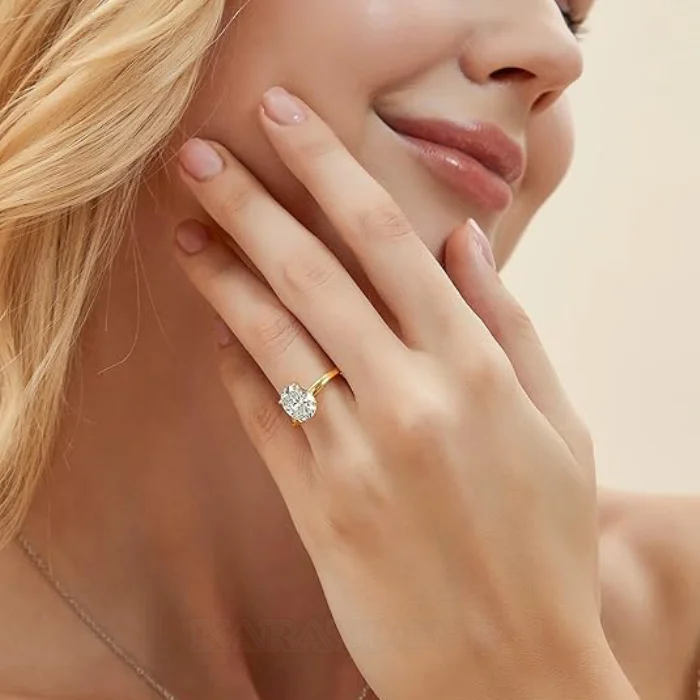 Ovalschnitt Diamantweiß 925er Sterlingsilber Solitär-Verlobungsring
