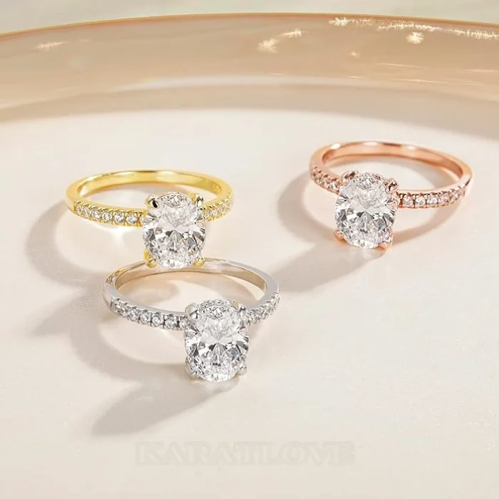 Ovalschnitt Diamantweiß 925er Sterlingsilber Klassisch Verlobungsring