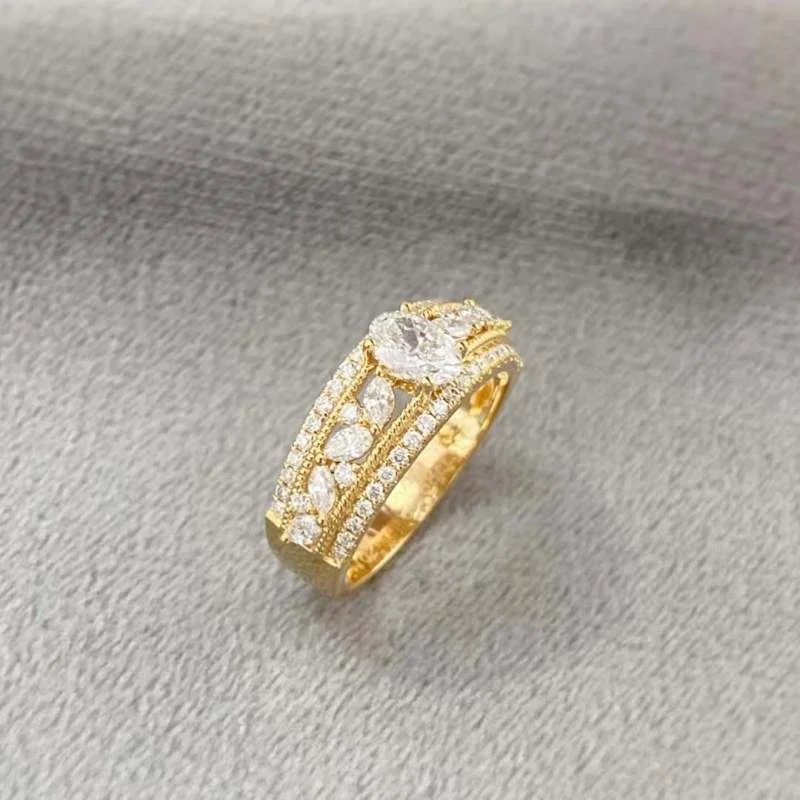 Ovaler Schliff Diamant Weiß Sterling Silber Gelbgold Verlobungsring
