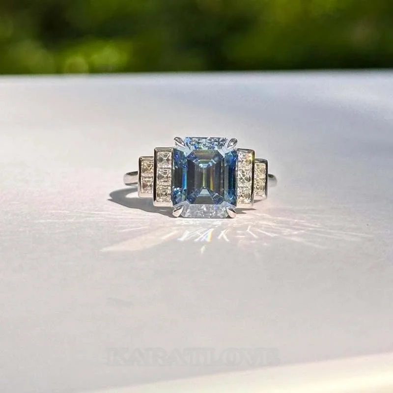 Smaragdschliff Aquamarinblau Sterling Silber Verlobungsring