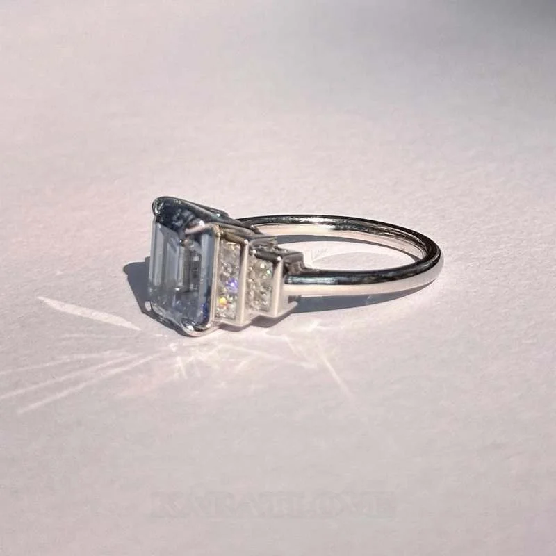 Smaragdschliff Aquamarinblau Sterling Silber Verlobungsring