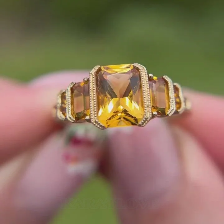 Radiantschliff Zitronengelb Sterling Silber Gelbgold Verlobungsring