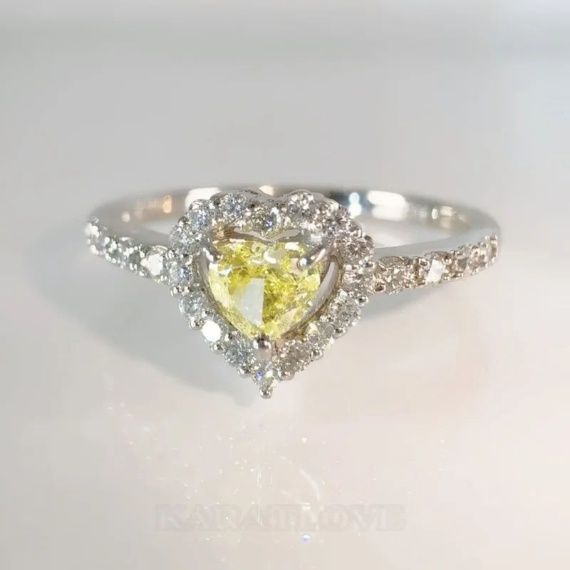 Herzförmiger Schnitt Zitronengelb Sterling Silber Halo Verlobungsring