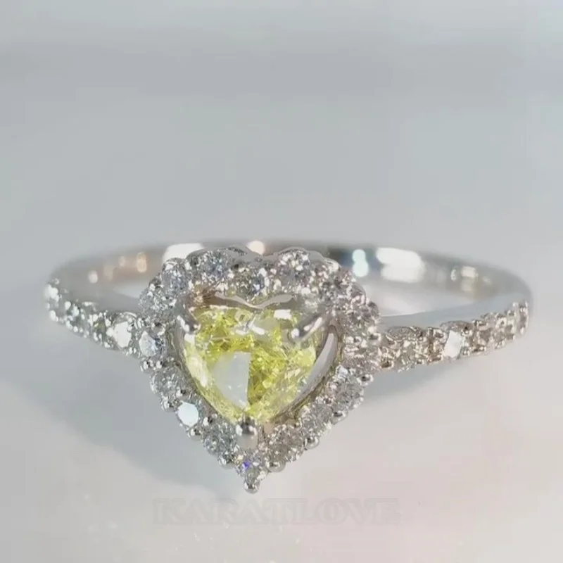 Herzförmiger Schnitt Zitronengelb Sterling Silber Halo Verlobungsring