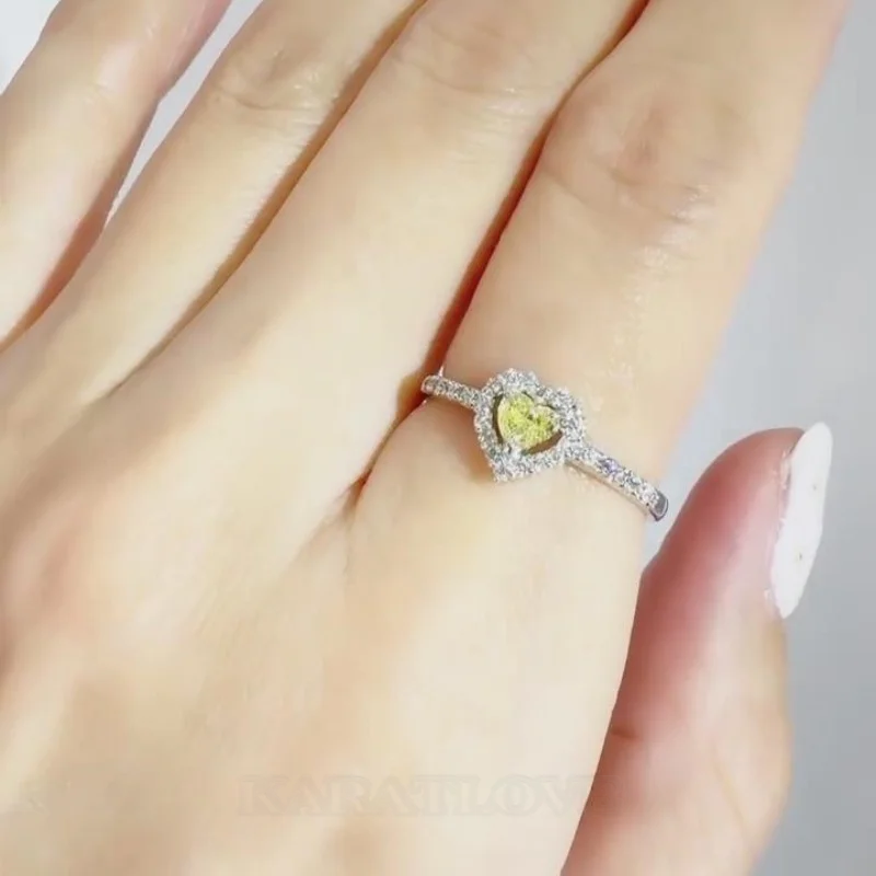 Herzförmiger Schnitt Zitronengelb Sterling Silber Halo Verlobungsring
