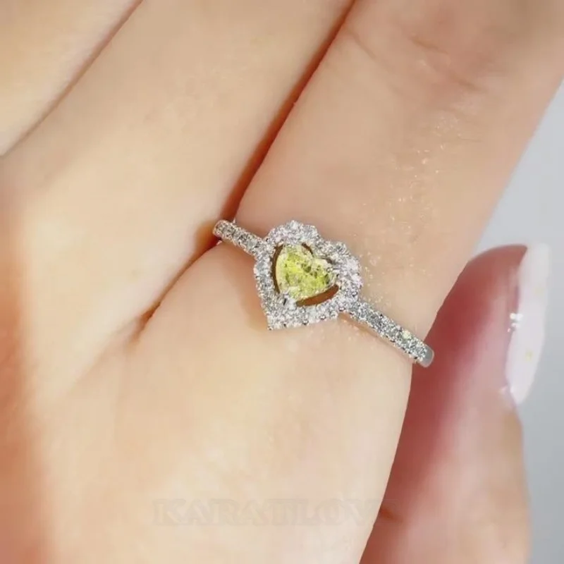 Herzförmiger Schnitt Zitronengelb Sterling Silber Halo Verlobungsring