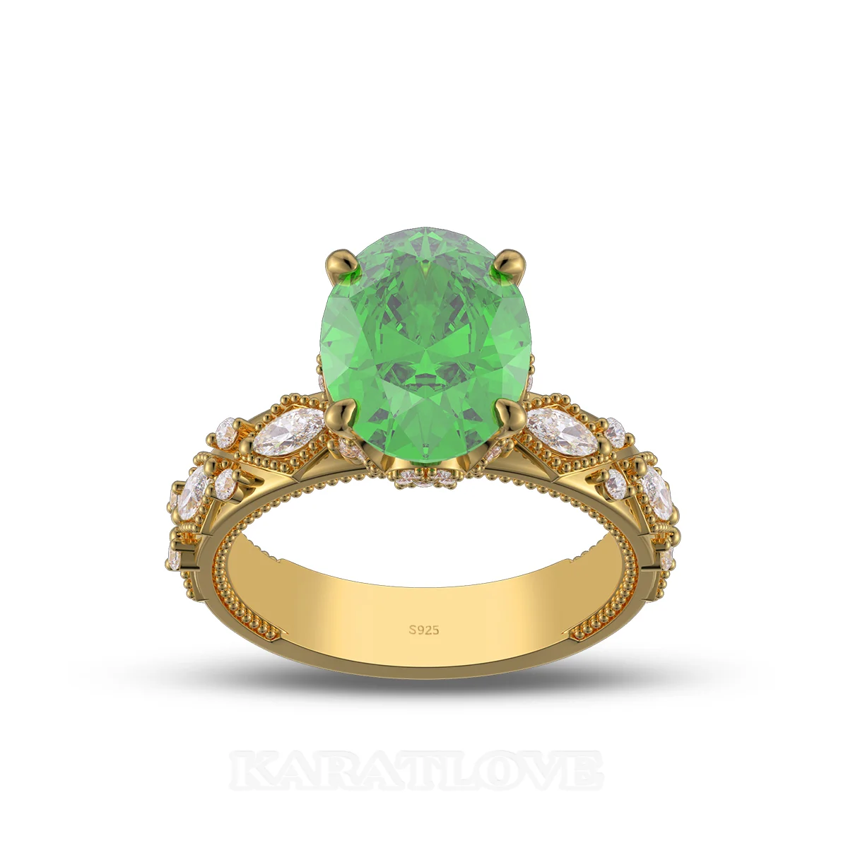 Ovalschnitt Smaragdgrün 925er Sterlingsilber Gelbgold Verlobungsring