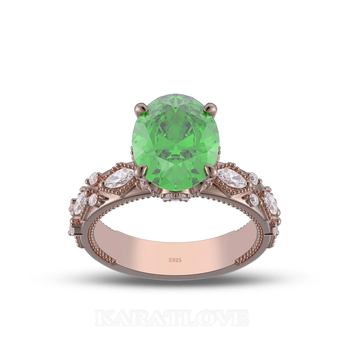 Ovalschnitt Smaragdgrün 925er Sterlingsilber Roségold Verlobungsring