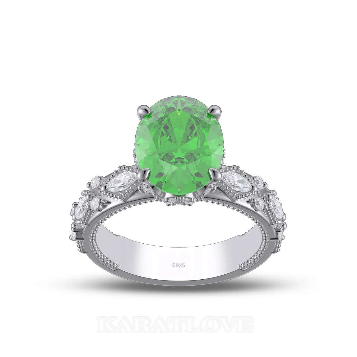 Ovalschnitt Smaragdgrün 925er Sterlingsilber Verlobungsring