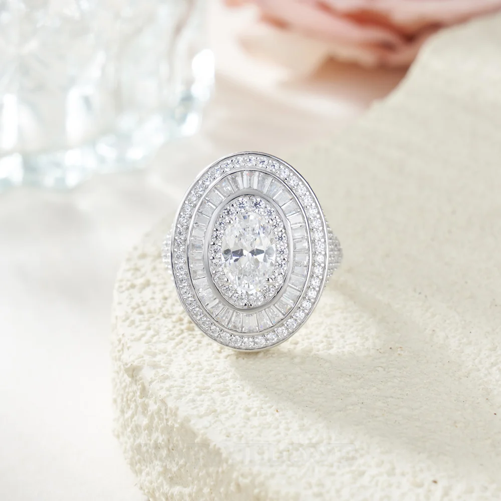 Ovalschliff Diamant Weiß Sterling Silber Halo Verlobungsring