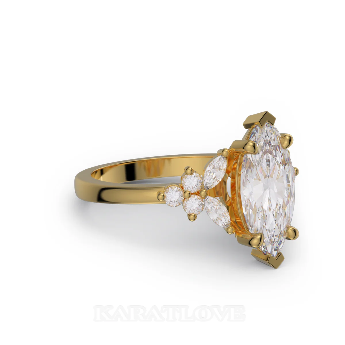 Marquiseschliff Diamant Weiß Sterling Silber Gelbgold Verlobungsring