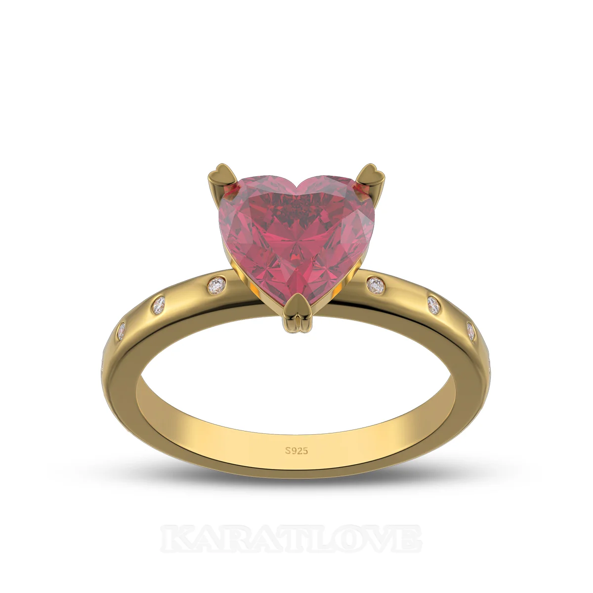 Herzförmiger Schnitt Rubinrot Sterling Silber Gelbgold Verlobungsring