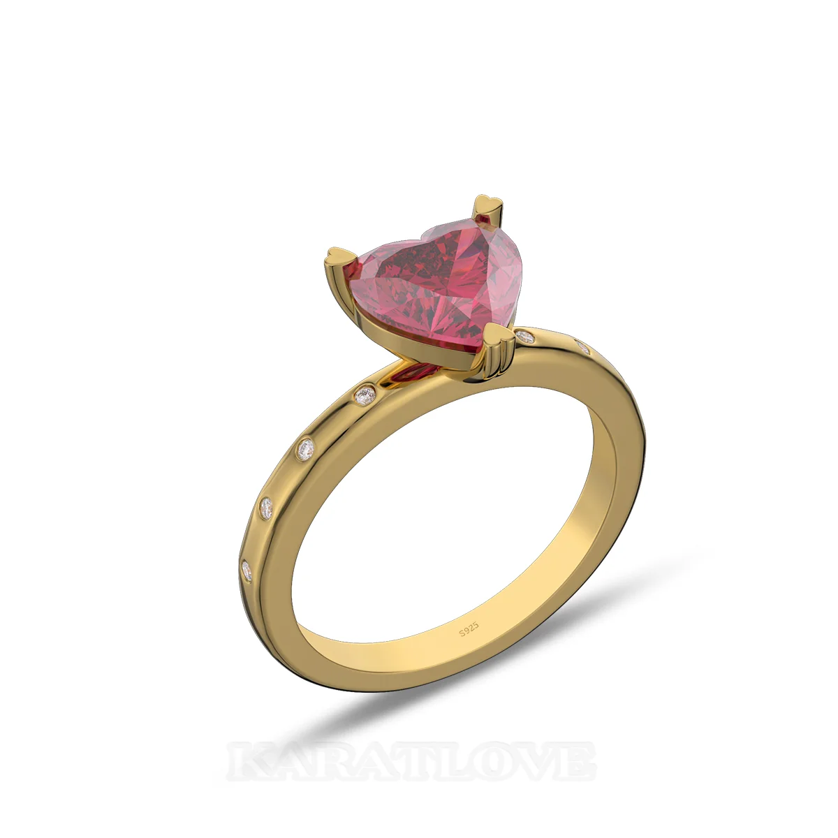 Herzförmiger Schnitt Rubinrot Sterling Silber Gelbgold Verlobungsring