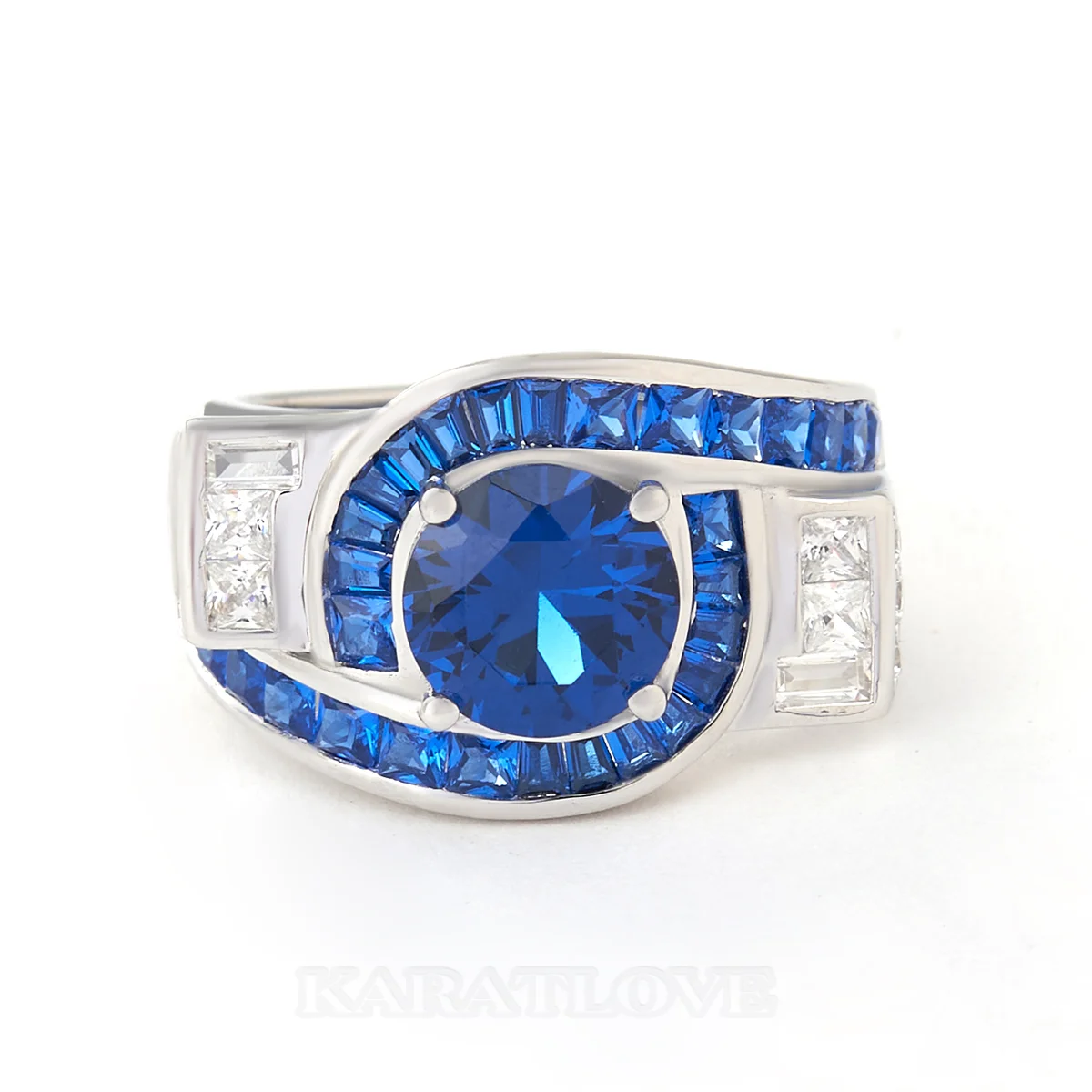 Runder Schnitt Saphirblau Sterling Silber Art Deco Verlobungsring