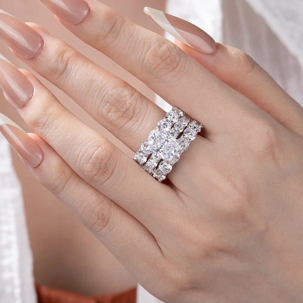 Diamantweiß Prinzessschliff 3-teilige Brautset aus 925er Sterlingsilber