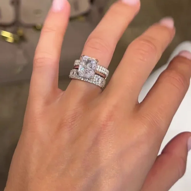 Radiantschliff Diamantweiß 3-teilige 925er Sterlingsilber Ring-Set