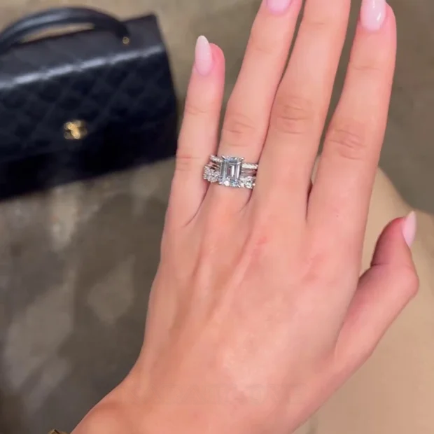 Smaragdschliff Diamantweiß Solitär 3-teilige 925er Sterlingsilber Ring-Set