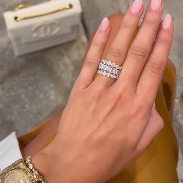 Ovalschnitt Diamantweiß 3-teilige 925er Sterlingsilber Ringband Ring-Set