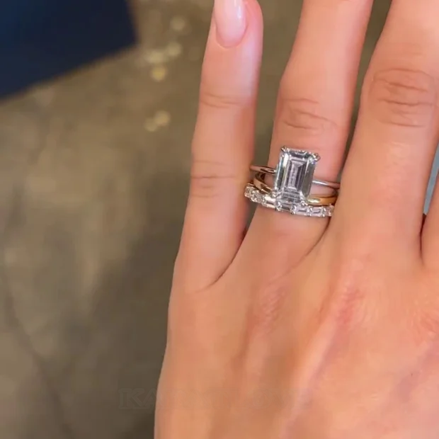 Smaragdschliff Diamantweiß Solitär 3-teilige 925er Sterlingsilber Ring-Set