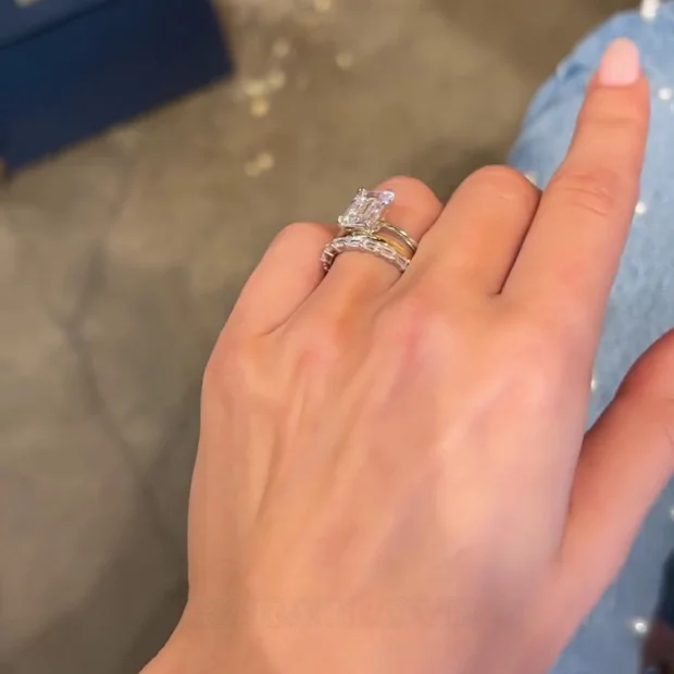 Smaragdschliff Diamantweiß Solitär 3-teilige 925er Sterlingsilber Ring-Set