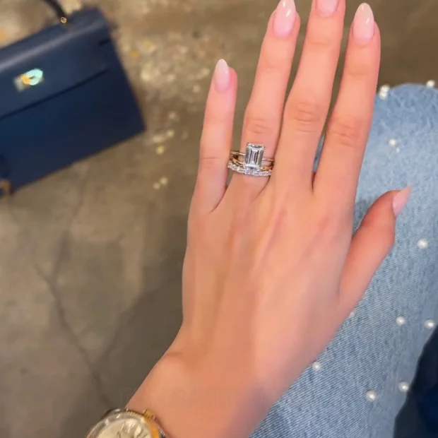 Smaragdschliff Diamantweiß Solitär 3-teilige 925er Sterlingsilber Ring-Set
