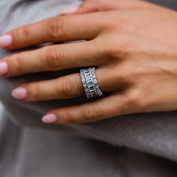 Smaragdschliff Diamantweiß 3-teilige 925er Sterlingsilber Ringband Ring-Set