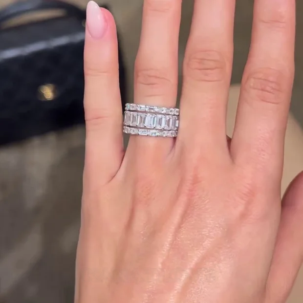 Smaragdschliff Diamantweiß 3-teilige 925er Sterlingsilber Ringband Ring-Set
