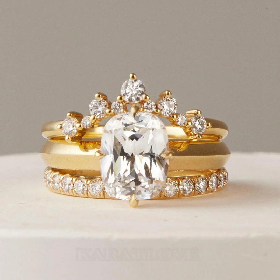 Radiantschliff Diamantweiß 925er Sterlingsilber Solitär 3-teilige Gelbgold Ring-Set Radiantschliff Diamantweiß 925er Sterlingsilber Solitär 3-teilige Gelbgold Ring-Set