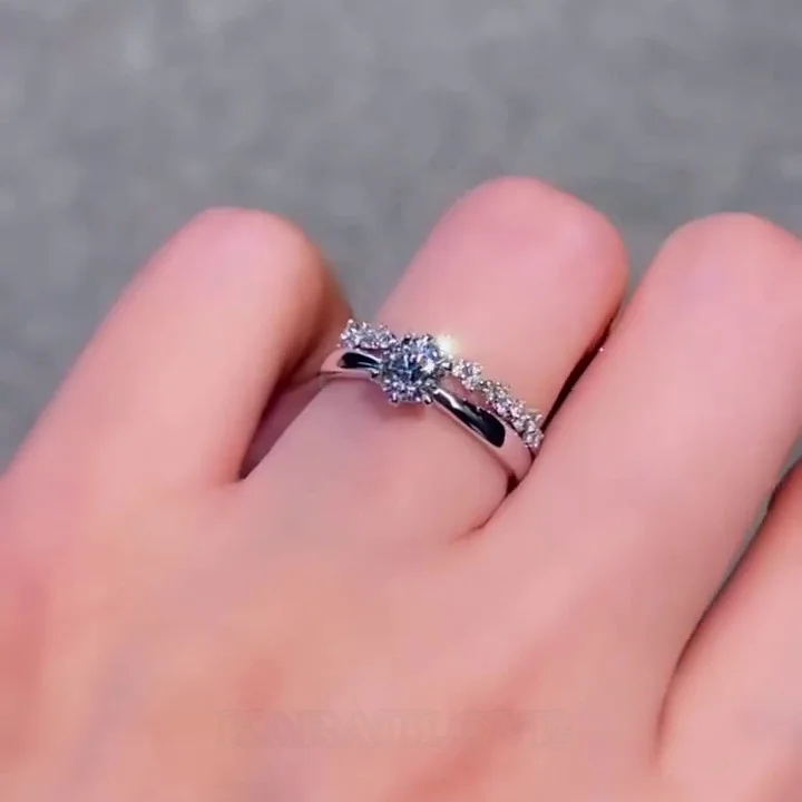 Rundschliff Diamantweiß 925er Sterlingsilber Klassisch Solitärring-Sets