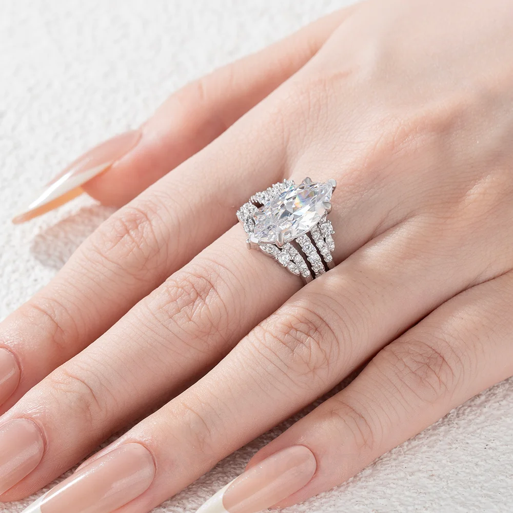 Marquise-Schliff Diamantweiß 925er Sterlingsilber Ring-Set