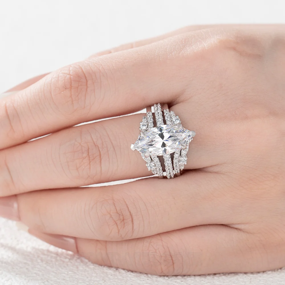 Marquise-Schliff Diamantweiß 925er Sterlingsilber Ring-Set