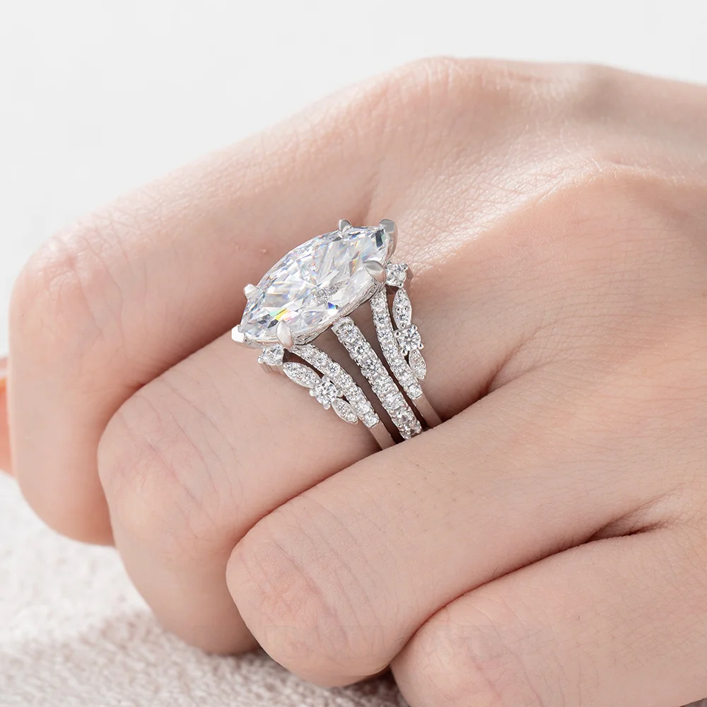 Marquise-Schliff Diamantweiß 925er Sterlingsilber Ring-Set