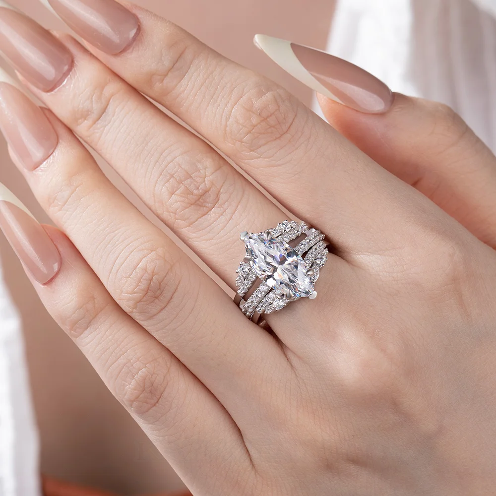 Marquise-Schliff Diamantweiß 925er Sterlingsilber Ring-Set