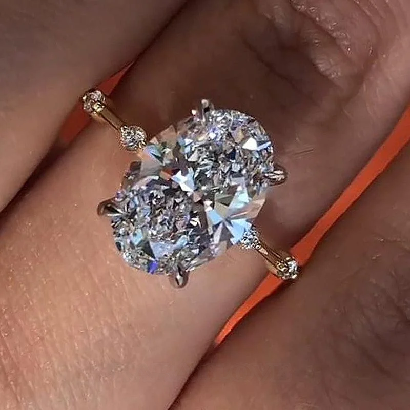 Ovalschnitt Diamantweiß 925er Sterlingsilber Gelbgold Ring-Set