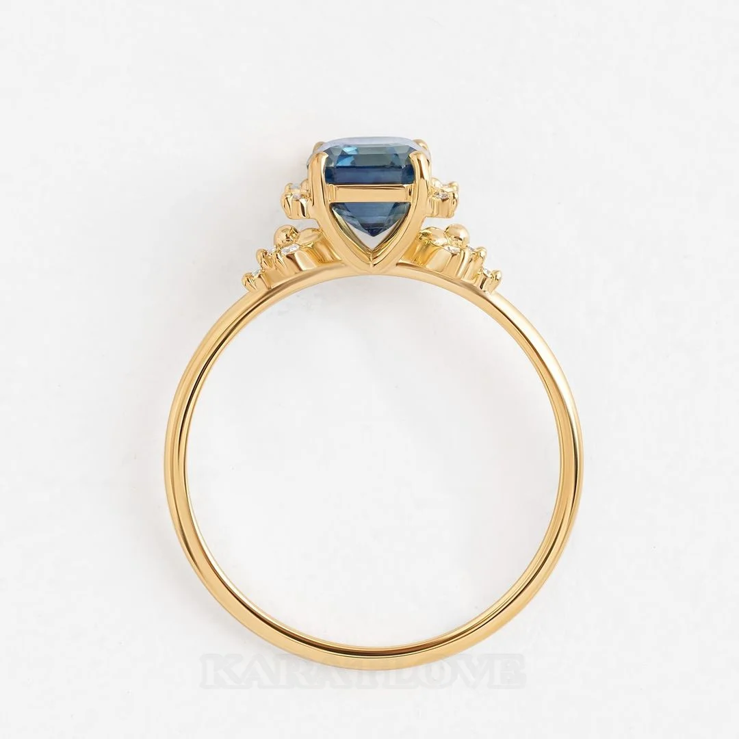 Smaragdschliff Saphirblau 925er Sterlingsilber Gelbgold Halo Brautset