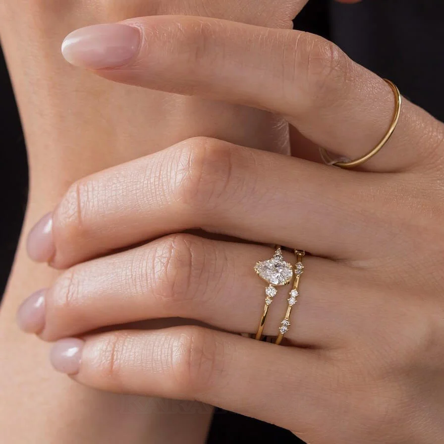 Tropfenschliff Diamantweiß 925er Sterlingsilber Gelbgold Brautset