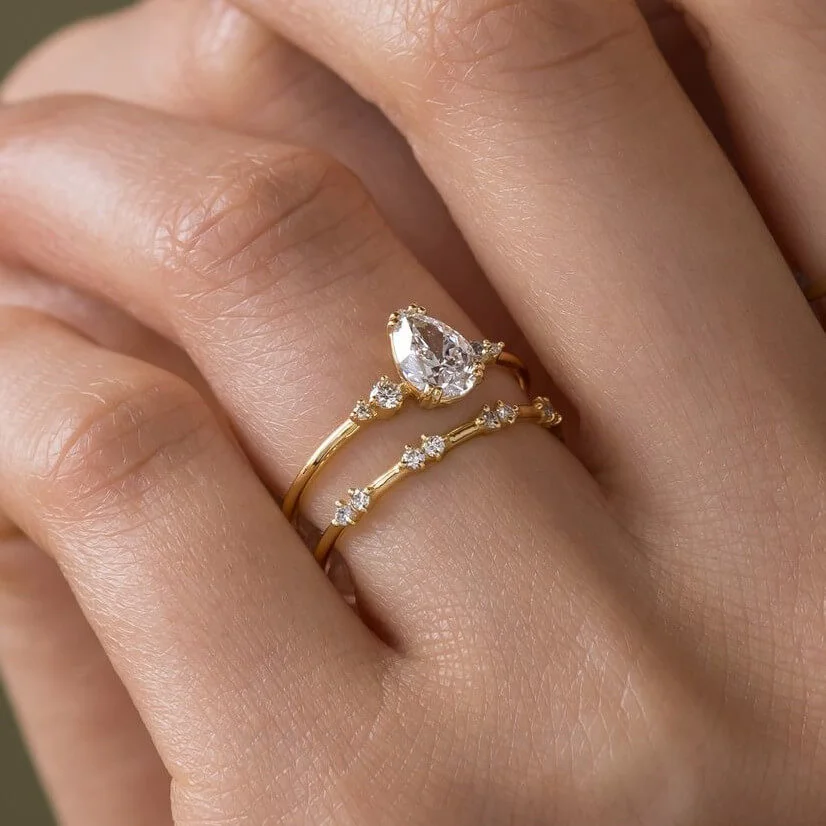 Tropfenschliff Diamantweiß 925er Sterlingsilber Gelbgold Brautset