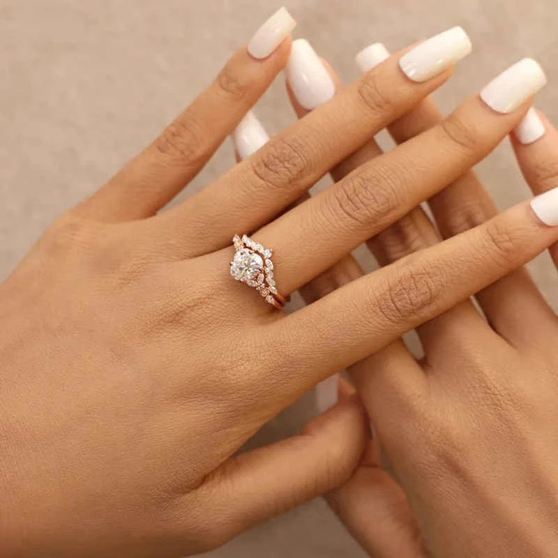 Ovalschnitt Diamantweiß 925er Sterlingsilber Roségold Brautset