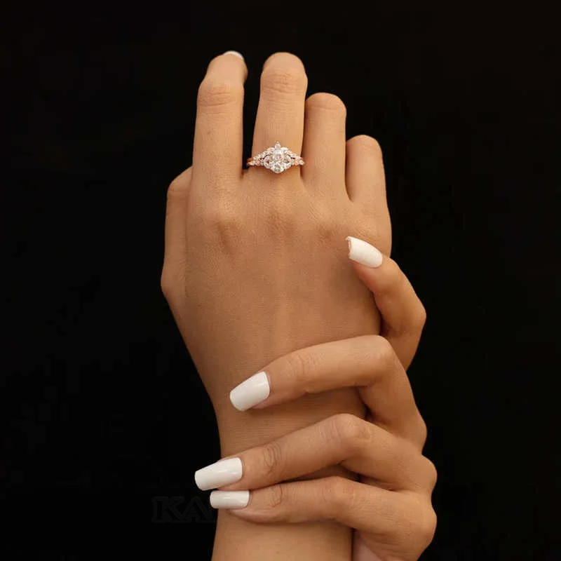 Ovalschnitt Diamantweiß 925er Sterlingsilber Roségold Brautset