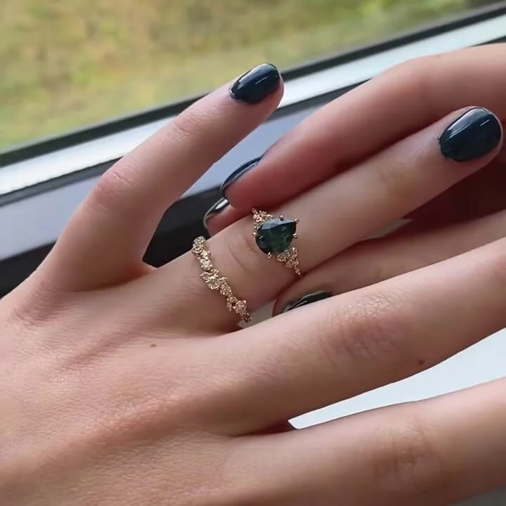 Tropfenschliff Smaragdgrün 925er Sterlingsilber Gelbgold Brautset