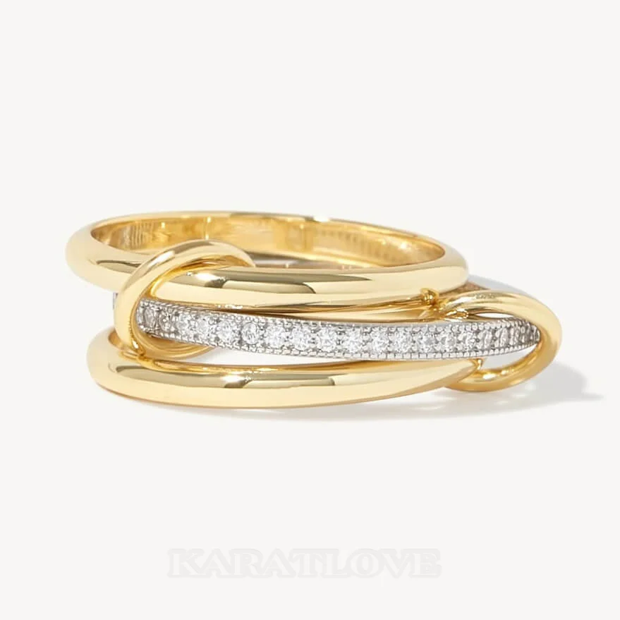 Zweifarbiger Sterlingsilber-Ring mit rundem Diamanten in Diamantweiß, ineinandergreifendes Spinner-Design Zweifarbiger Sterlingsilber-Ring mit rundem Diamanten in Diamantweiß, ineinandergreifendes Spinner-Design