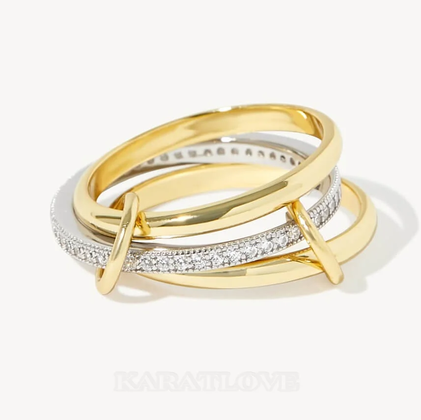 Zweifarbiger Sterlingsilber-Ring mit rundem Diamanten in Diamantweiß, ineinandergreifendes Spinner-Design