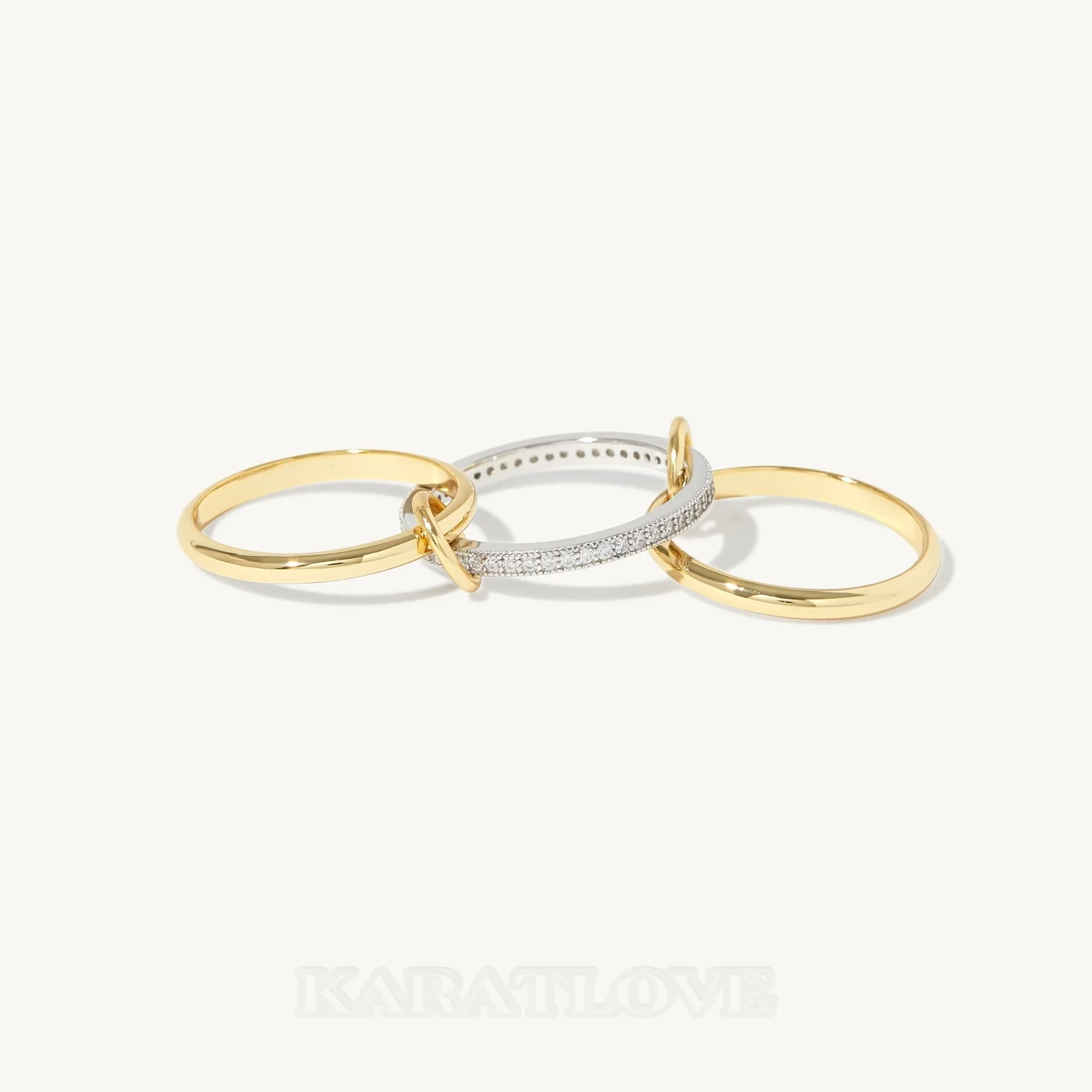 Zweifarbiger Sterlingsilber-Ring mit rundem Diamanten in Diamantweiß, ineinandergreifendes Spinner-Design