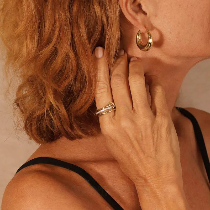 Zweifarbiger Sterlingsilber-Ring mit rundem Diamanten in Diamantweiß, ineinandergreifendes Spinner-Design