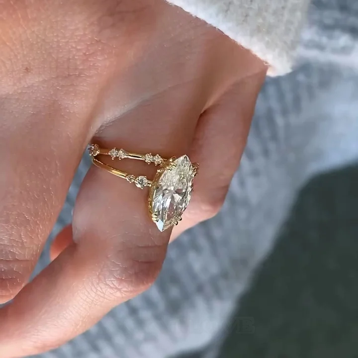 Marquise-Schliff Diamantweiß 925er Sterlingsilber Gelbgold Brautset