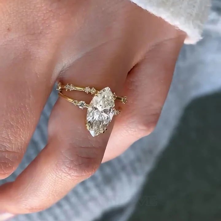 Marquise-Schliff Diamantweiß 925er Sterlingsilber Gelbgold Brautset